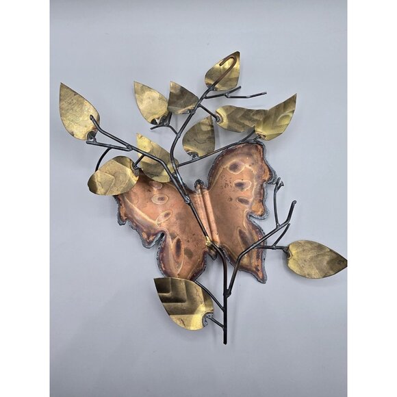 VTG 70's MCM Brutalist Copper Butterfly & Leaves Wall Art Copper Metal‎ Wall Art - Picture 4 of 7